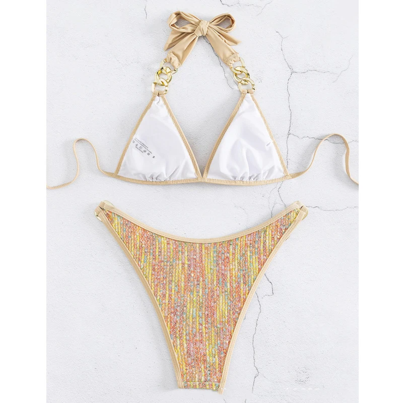 Gold Halter Sequin Bikini