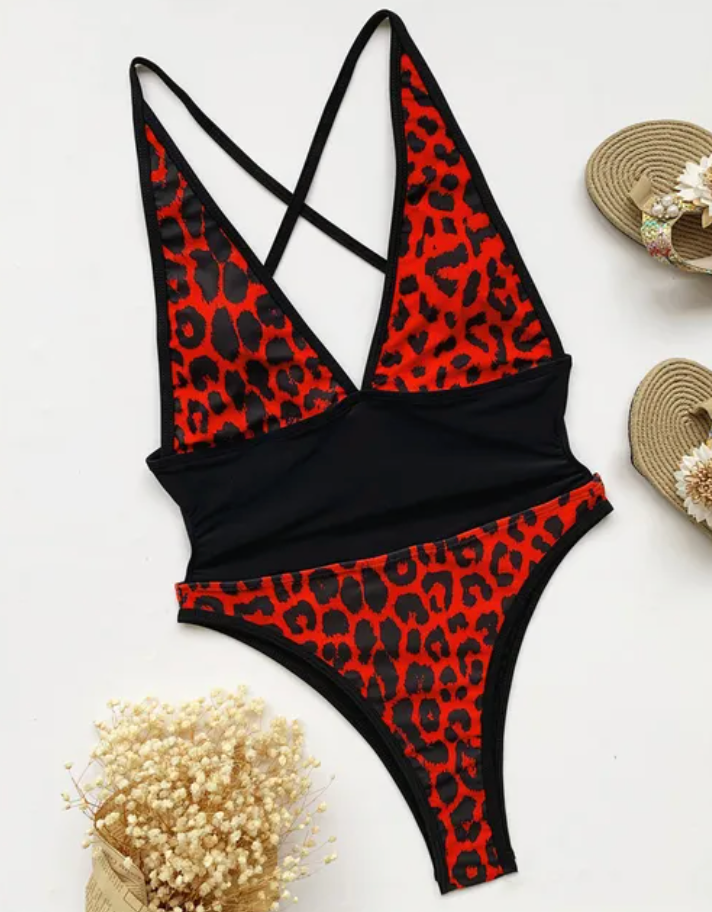 Leopard Low Cut Design Swimsuit